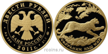 200 рублей 2011 года Переднеазиатский леопард