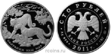 100 рублей 2011 года Сохраним наш мир — Переднеазиатский леопард - 