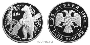 25 рублей 1997 года Сохраним наш мир - Бурый медведь