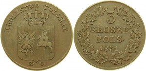 3 гроша 1831 года - Лапы орла прямые. Медь