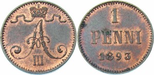 1 пенни 1893 года - Медь