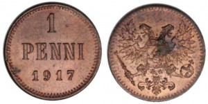 1 пенни 1917 года - Медь