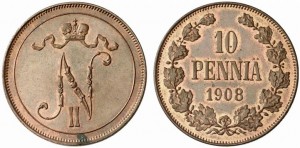 10 пенни 1908 года - Медь