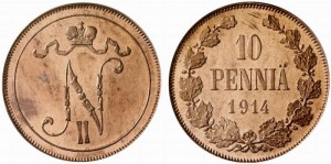 10 пенни 1914 года - Медь