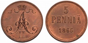 5 пенни 1866 года - Медь