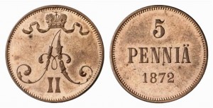 5 пенни 1872 года - Медь