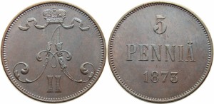 5 пенни 1873 года - Медь