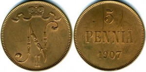 5 пенни 1907 года - Медь