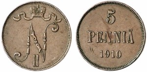 5 пенни 1910 года - Медь