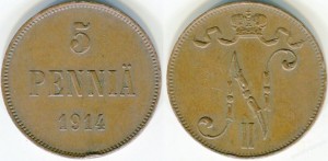 5 пенни 1914 года - Медь