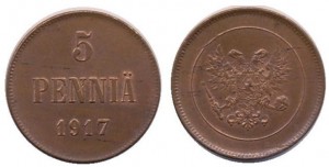 5 пенни 1917 года - С гербовым орлом. Медь