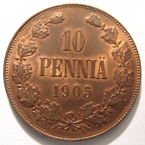10 пенни 1905 года - Медь