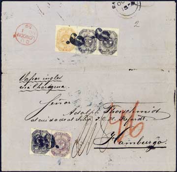При общей низкой цене на марки Латинской Америки этот колумбийский конверт продавался на аукционе Кёлера со стартом в 20 тыс. марок.